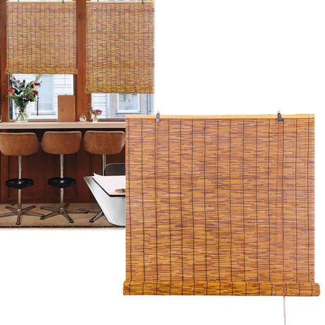 Natural Hand-Woven Bamboo Roller Shades for Indoor and Outdoor Privacy QHDPKU