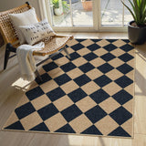 Lahome Checkered Easy Jute 3x5 Outdoor Patio Rug, Washable Rugs for Entryway Diamond Indoor Outdoor Living Room Carpet, Farmhouse Neutral Non Slip Black Door Carpet for Backyard Bedroom Lahome