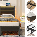 Rolanstar Bed Frame Full Size with USB Charging Station, LED Bed Frame with Wood Storage Headboard, Black Metal Platform Bed with Under Bed Storage, No Box Spring Needed, Noise Free Rolanstar