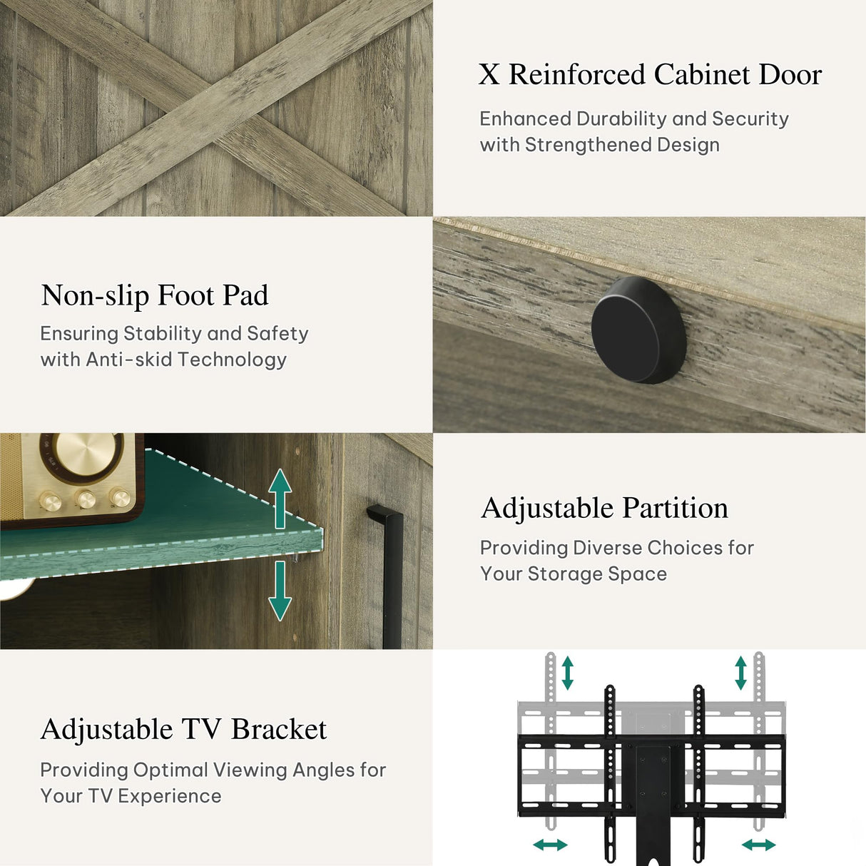 YITAHOME Farmhouse TV Stand with Mount, Sturdy TV Stand Mount for 32/45/55/60/65/70 inch TVs, Entertainment Center with Adjustable Shelf, TV Cabinet Media Console for Living Room, Grey YITAHOME