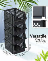 TidyFriend Stackable Storage Bins for Pantry Organizers and Storage 4 Pack, Pantry Storage for Food, Kitchen and Home Organization (Black) Skywin