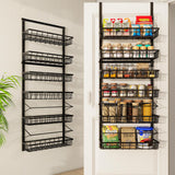 Mefirt Over The Door Pantry Organizer, Pantry Storage and Organization, 6-Tier Adjustable Hanging Baskets, Metal Wall Mount Spice Rack Seasoning Shelves for Home & Kitchen, Laundry Bathroom - Black Mefirt