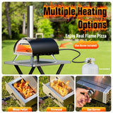 Multi-Fuel Pizza Oven Outdoor, 12" Portable Wood and Gas Fired Pizza Oven with Thermometer,Gas Hose & Pizza Stone,Heats up to 1000°F,Stainless Steel Pizza Oven for Backyard or Camping (Black) WOOCIT
