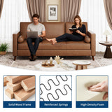 81" Faux Leather Sofa, Mid Century Modern Deep Seat Couch, Upholstered Cushion&Removable Cover, Brown PU Couch, 3 Seat Sofa for Living Room, Office, Brown IDEALHOUSE