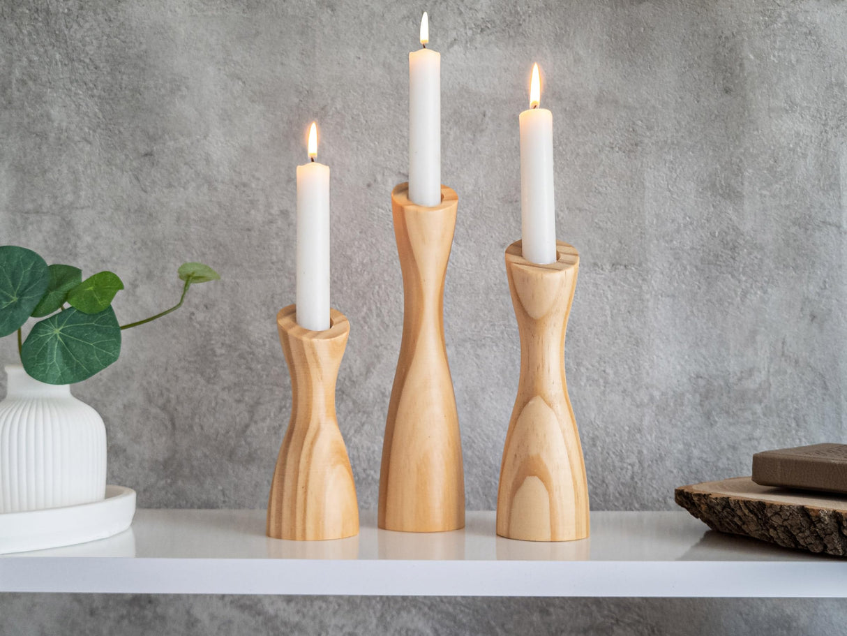 OLEEK Wooden Candlestick Holders Set to Suit Any Style of Decor - Durable & Easy to Clean Wood Candlestick Holders - Set of 3 Wooden Taper Candle Holders - Wood Candle Holder Create A Warm Atmosphere OLEEK