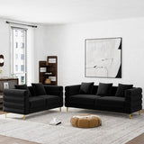 Wrofly Cloud Couch for Living Room, 59" Modern Overstuffed Deep Seat Velvet Loveseat Sofa with 2 Pillows, Comfy Upholstered 2 Seater Love Seat for Bedroom Office, Jet Black Velvet Wrofly