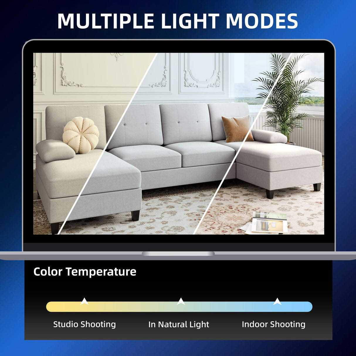 Shintenchi Sectional Sofas for The Living Room, U-Shaped Couch with Dual Chaise Lounge, 4-Seat Furniture Set Featuring Soft Cushions and Linen Fabric,Creamy White Shintenchi