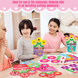 Kosiz 24 Sets Mother's Day Crafts Kit for Kids Flower Card Making Kit with Buttons Straws Ribbon DIY Flower Pot Handmade Greeting Card for Mother's Day Gift Home School Classroom Art Activities Kosiz