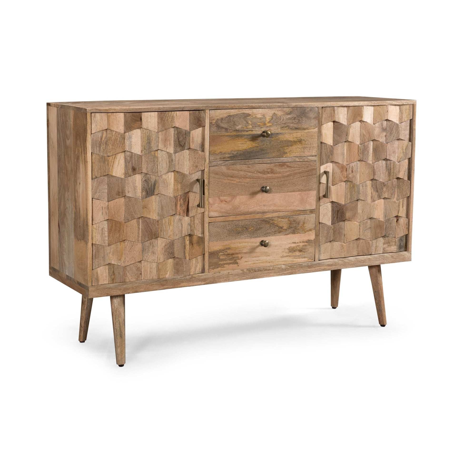 Great Deal Furniture Zona Mid-Century Modern Mango Wood 3 Drawer Sideboard with 2 Doors, Natural - WoodArtSupply