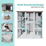 KELRIA 71 Inch Wooden Catio Outdoor Cat Enclosure, Large Cat House with 8 Jumping Platforms, 2 Napping Houses & Weatherproof Asphalt Roof, Walk-in Kitty Condo Shelter Playpen for Multiple Pets, White KELRIA