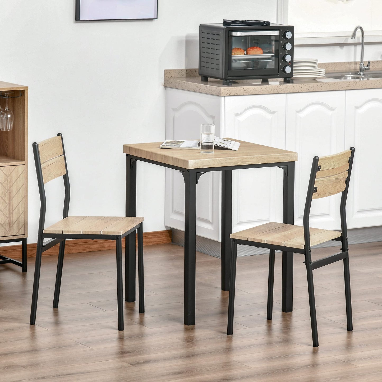 HOMCOM Light Wood Grain 3-Piece Dining Table Set for Small Spaces - WoodArtSupply