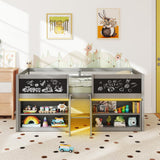 Giantex Low Loft Bed with LED Lights, Wooden Twin Size Loft Bed with Ladder & Blackboard, Twin Bed Frames for Kids with Storage 2 Bookcases and Play Space, Grey Giantex