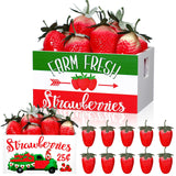 Marsui Tiered Tray Decor Mini Wooden Crate Rustic Farmhouse Wood Box with Decorative 8 Faux Strawberry Sunflower Lemons for Summer Home Party Decor Table Centerpiece(Strawberry Style) Marsui