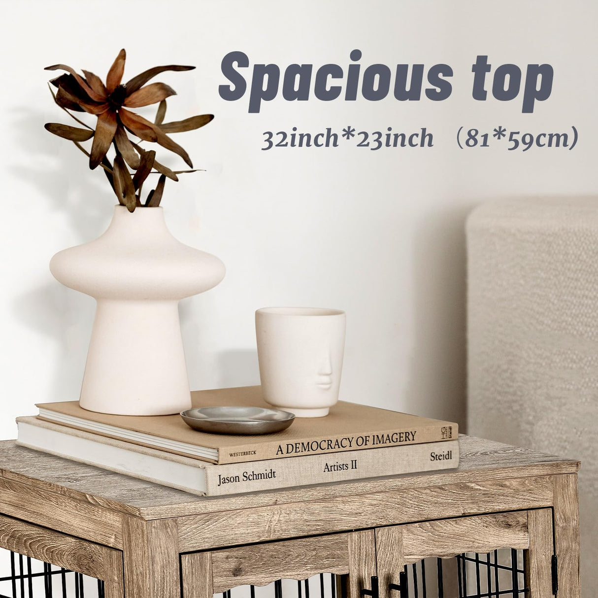 Upolana Dog Crate Furniture with Bed, Wooden Dog Kennel Furniture End Table Dog Crate with 3 Doors, Indoor Solid Wood Dog Cage Upolana