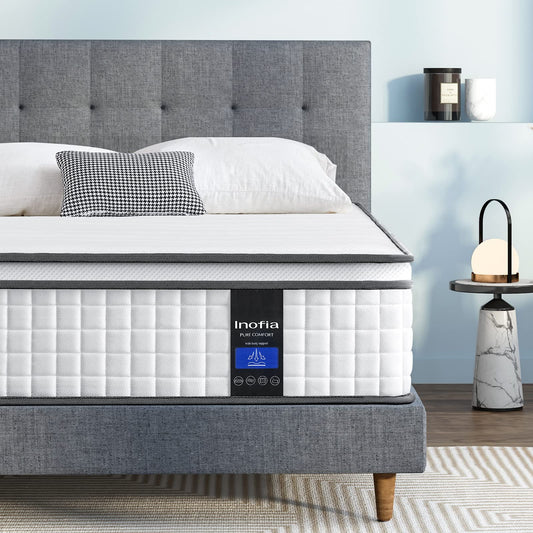 Inofia Twin Mattress, 10 Inch Twin Size Hybrid Mattress with Cool Memory Foam, Breathable Comfortable Single Mattress, Motion Isolating Individually Wrapped Coils, Supportive&Pressure Relief