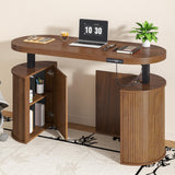 Xyulmeo Mid Century Modern Electric Standing Desk with Storage, 55 x 22 Inch Small Sit Stand Up Desk, Wood Adjustable Height Computer Executive Desk for Home Office, Laptop, Walnut Xyulmeo