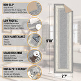 Machine Washable Bordered Design Non-Slip Rubberback 3x10 Traditional Runner Rug for Hallway, Kitchen, Bedroom, Living Room, 2'7" x 9'10", Light Gray Ottomanson