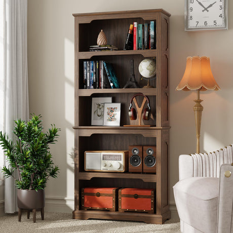 TRONLEE Tall Bookcase, 70 inch Height, 5-Tier Open Storage Shelf, 31.5 in Wide Standing Bookshelves for Home, Office, Bedroom, School, Library, 31.5W * 11.81D *70H (Walnut, Open Storage) TRONLEE