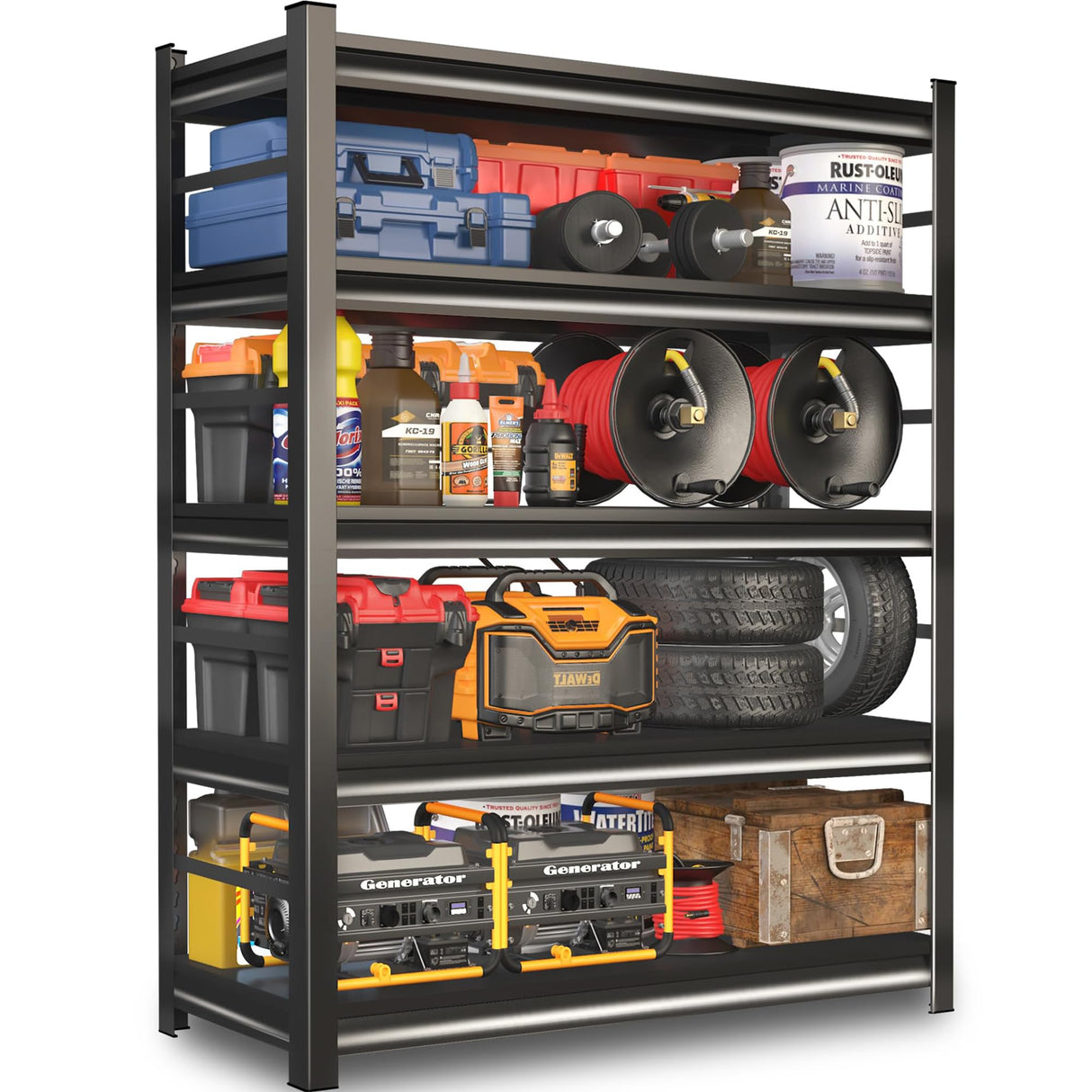 SFTORMAS 48" W Garage Shelving Heavy Duty Storage Shelves Adjustable 5 Tier Metal Shelves for Garage Warehouse Basement Industrial Utility Racks,Black SFTORMAS