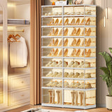 CIMLORD 9 Tier Foldable Shoe Rack for Closet Entryway 18-36 Pairs Stackable Clear Shoe Storage Boxes with Lids Large Shoes Shelf with Door Tall Plastic Organizer Cabinet Easy Assembly CIMLORD