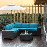 RTDTD Outdoor Patio Furniture Set, 6 Pieces Outdoor Furniture All Weather Patio Sectional Sofas PE Wicker Modular Conversation Sets with Coffee Table,5 Chairs & Seat Clips Turquoise Blue. RTDTD