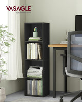 VASAGLE Custos Collection - Bookshelf, 4-Tier Bookcase, Book Shelf, Open Storage Shelf, 9.4 x 11.8 x 41.7 Inches, for Living Room, Home Office, Dining Room, Ebony Black ULBC434B01 VASAGLE