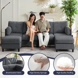 ijuicy Convertible U-Shaped Sectional Sofa with 2 Movable Ottomans, 4 Seat Sectional Couches for Living Room Furniture, Corduroy Comfy Couch for Small Spaces,Wood Frame & Thick Foam Cushion-Dark Grey ijuicy