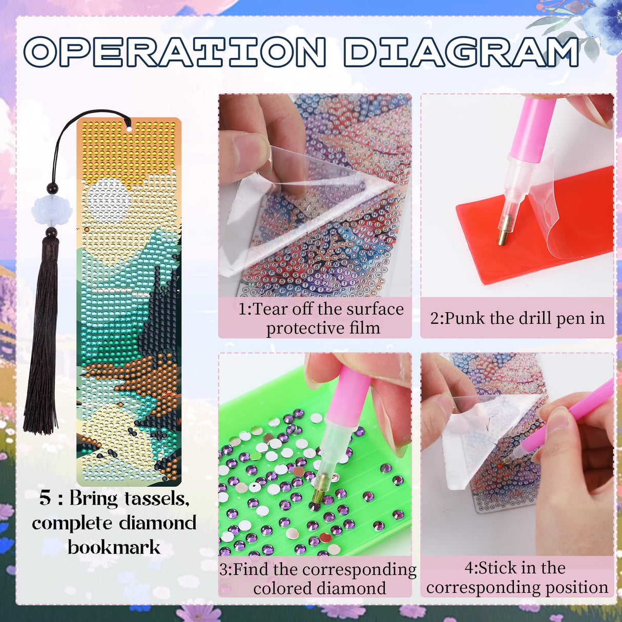 Sitsink Scenery Diamond Art Bookmarks - 6 Pcs Sunset Diamond Painting Bookmark Kits with Tassels, Sunrise DIY Gem Art Rhinestone Crafting Kit for Adults Women Sitsink