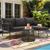 EROMMY 3 Piece Patio Conversation Sets, L-Shaped Sectional Patio Furniture Sofa Set with Thick Cushions and Toughened Glass Coffee Table for Backyard Balcony Garden Porch, Black EROMMY