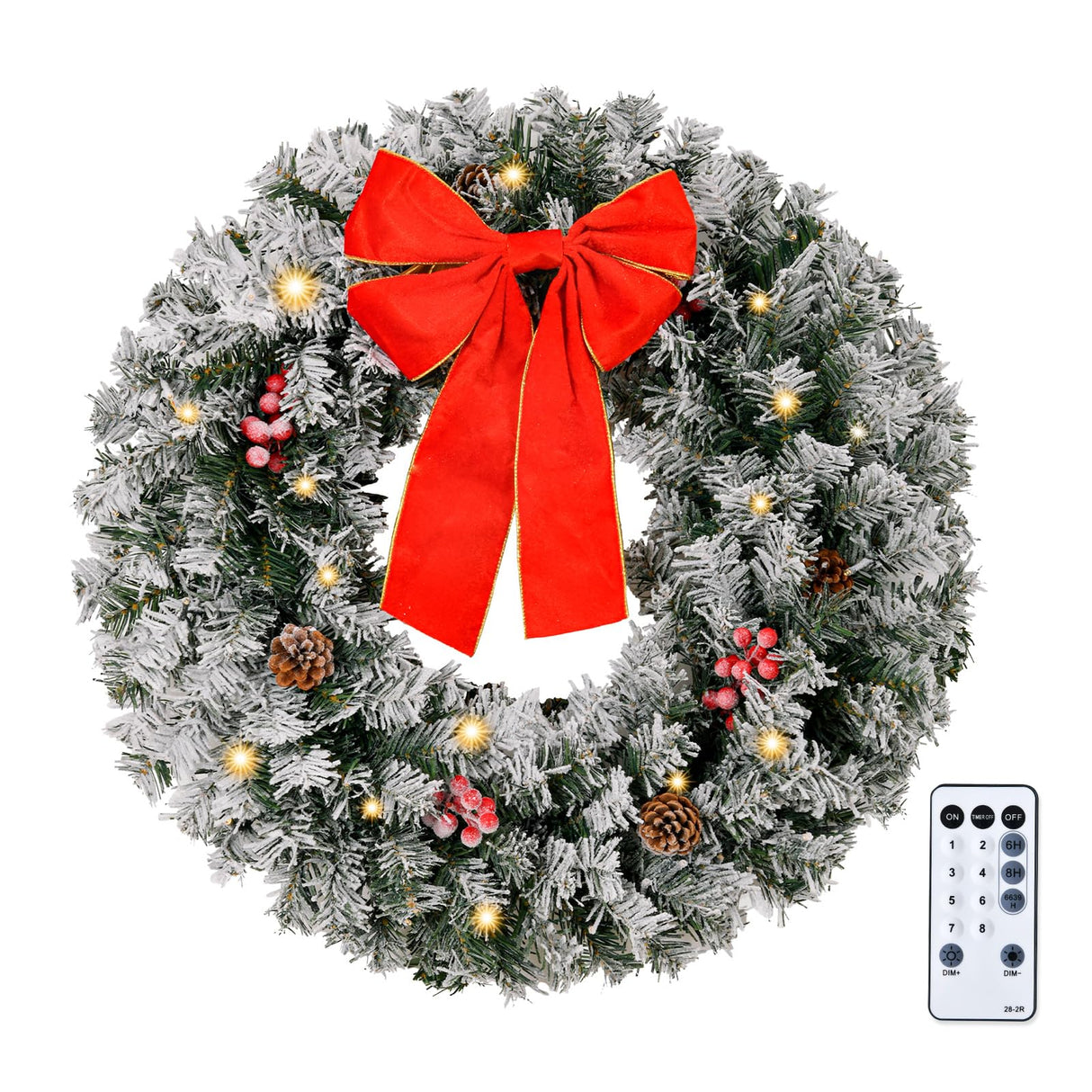 VINGLI 36 Inch Prelit Christmas Wreath, Artificial Christmas Wreath for Front Door, Window, Fireplaces, Indoor Decorate, with 100 LED Lights, 300 Forested Branches (Plug-in) VINGLI