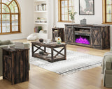 AMERLIFE 5-Piece Farmhouse Table Set Includes Fireplace TV Stand, Coffee Table& Two End Tables with Charging Station and USB Ports, for Living Room, Dark Oak, 63" AMERLIFE