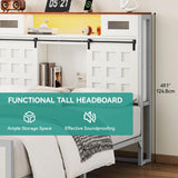 YITAHOME Queen Farmhouse Bed Frame,49.14" Tall Headboard with Storage and Bookcase Led Light & Charging Station, Sliding Barn Door, Wooden Platform Bed Frame, No Box Spring Needed, White YITAHOME