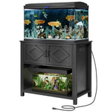 GRUSIGN 40-50 Gallon Fish Tank Stand with Power Outlets, Double Fish Tank Stand Table with Cabinet, 660LBS Capacity Heavy Duty Metal Aquarium Stand GRUSIGN
