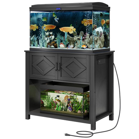 GRUSIGN 40-50 Gallon Fish Tank Stand with Power Outlets, Double Fish Tank Stand Table with Cabinet, 660LBS Capacity Heavy Duty Metal Aquarium Stand GRUSIGN