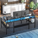 Hyomdeck Customizable U Shaped Desk & L Shaped Office Desk with Adjustable Monitor Stand, RGB LED Lights and Power Outlets, Sturdy Reversible L Shape Hyomdeck