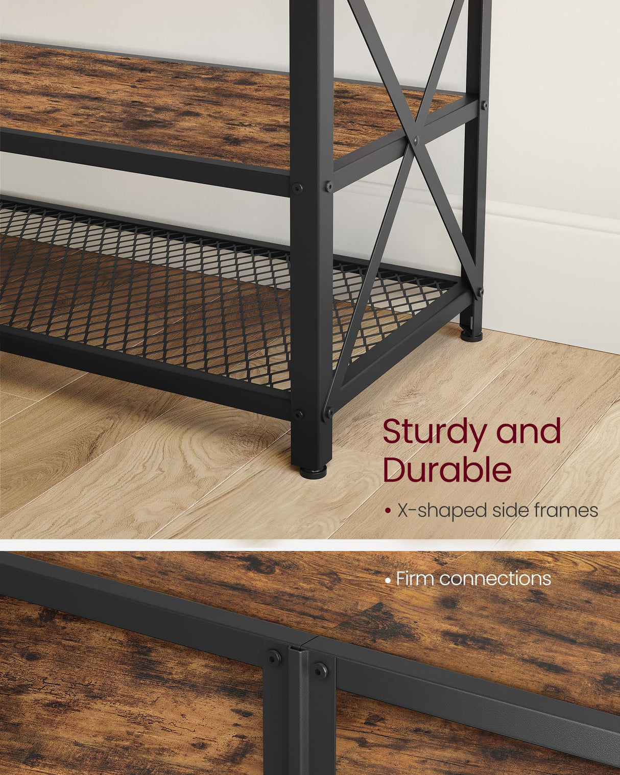 VASAGLE TV Stand, TV Console for TVs Up to 70 Inches, TV Table, 63 Inches Width, TV Cabinet with Storage Shelves, Steel Frame, for Living Room, Bedroom, Rustic Brown and Black ULTV095B01 VASAGLE