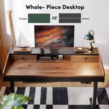 FEZIBO 55" Whole-Piece Standing Desk Adjustable Height with Drawers, 55 x 24 inches Electric Adjustable Desk with Monitor Shelf, Sit Stand Rising Desk with Baffle, Black Walnut FEZIBO