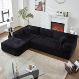 POUUIN 104" L-Shape Modular Sectional Sofa Couch - Comfy Upholstered Cloud Couch for Living Room - Modern Minimalist Couch,Deep Seat,No Assembly Required (Black,Plush Corduroy, Left Facing Chaise) POUUIN
