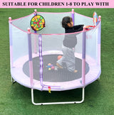 LANGXUN 60" Trampoline for Kids, 5ft Mini Toddler Indoor & Outdoor Trampoline with Net, Basketball Hoop & Dart Board, Birthday Gifts for Boys & Girls, Baby Toddler Christmas Toys (Pink & Purple) LANGXUN