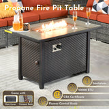 weaxty W 6 Piece Wicker Sectional Patio Furniture with Fire Pit, Outdoor Sectional Couches with 42'' Firepit Coffee Table Modern Outside Conversation Sets for Balcony Backyard Garden, Orange weaxty W