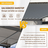 EBE 12' x 12' Hardtop Gazebo, Heavy Duty Lean to Metal Gazebos Outdoor Pergola, Wall Mounted Gazebo with Galvanized Steel, Patio Roof Awning for Patio, Deck, Backyard EBE