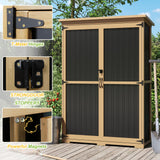Outdoor Storage Shed with Shelf,Wood & Metal Storage Cabinet with Lockable Doors & Sloping Roof,Vertical Garden Shed for Patio Backyard,Tool Shed and Accessories, Brown Magazoopet