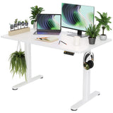 Claiks Electric Standing Desk, Adjustable Height Stand up Desk, 48x24 Inches Sit Stand Home Office Desk with Splice Board, White Frame/White Top Claiks