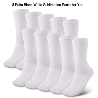 Geyoga 8 Pairs Blanks White Sublimation Socks 15.7 Inch Personalized Printable Polyester Socks Athletic Socks for Men Women Winter People DIY Gifts Personalized Socks Decoration Party Favors