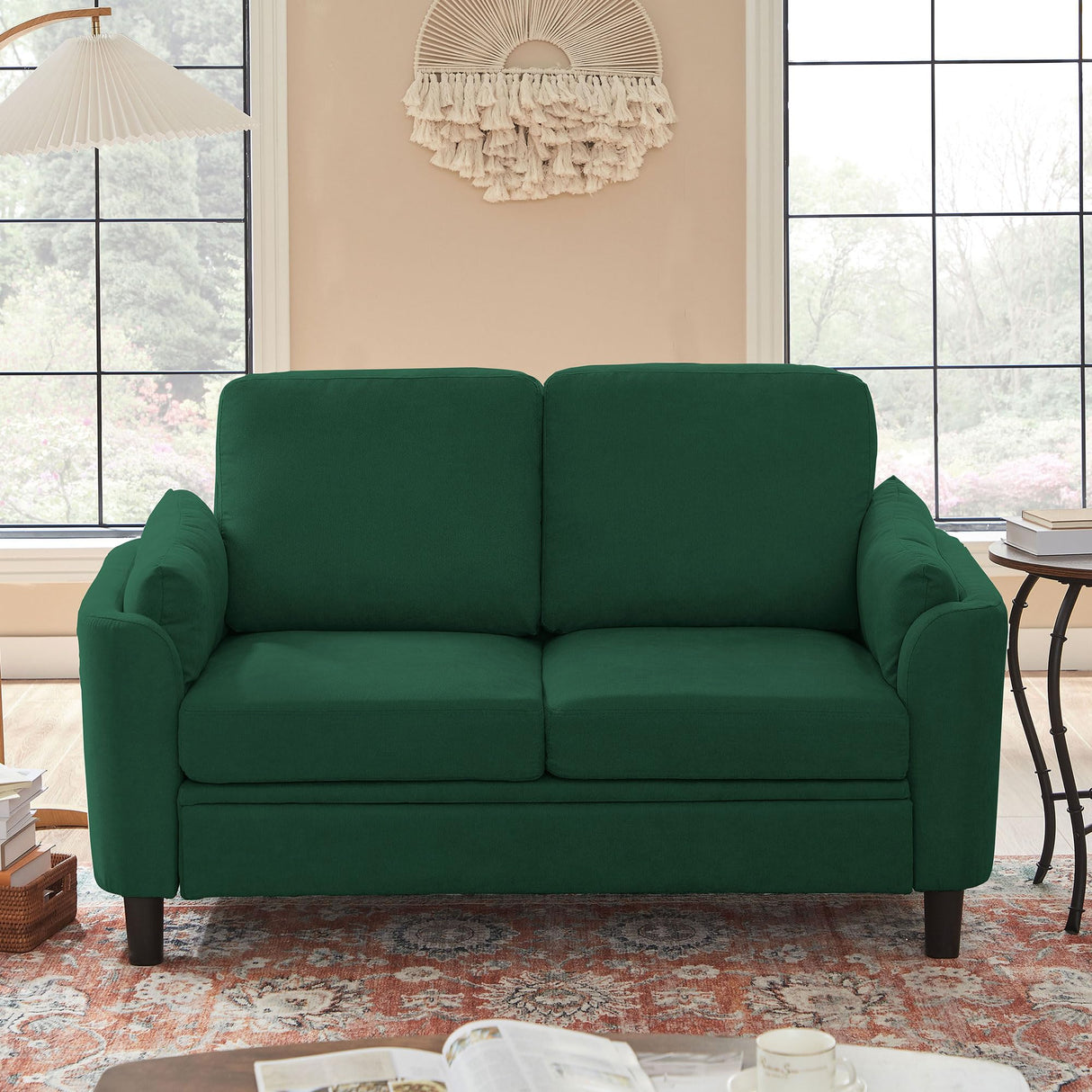 Pingliang Home 60" Loveseat Small Couch, Mid Century Modern Love Seat with Back Cushions and Wood Legs, 2 Seater Small Sofa for Living Room, Bedroom, Dorm and Small Spaces, Green Pingliang Home