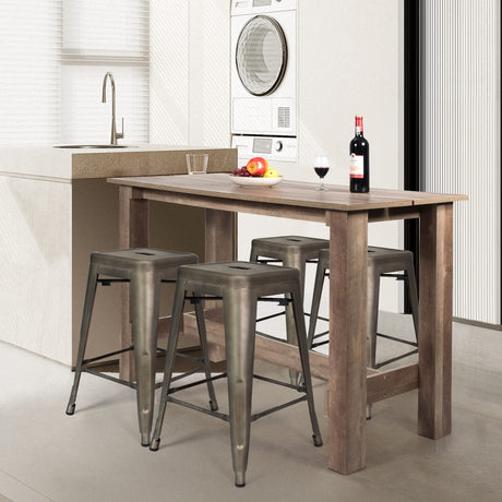 SILKYDRY Counter Height Table, 55’’ L x 25.5’’ W x 35.5’’ H Wood Bar Table, Rectangular Rustic Dining Table for 4-6 Individuals, Farmhouse Kitchen Table for Pub, Cafe, Bistro SILKYDRY