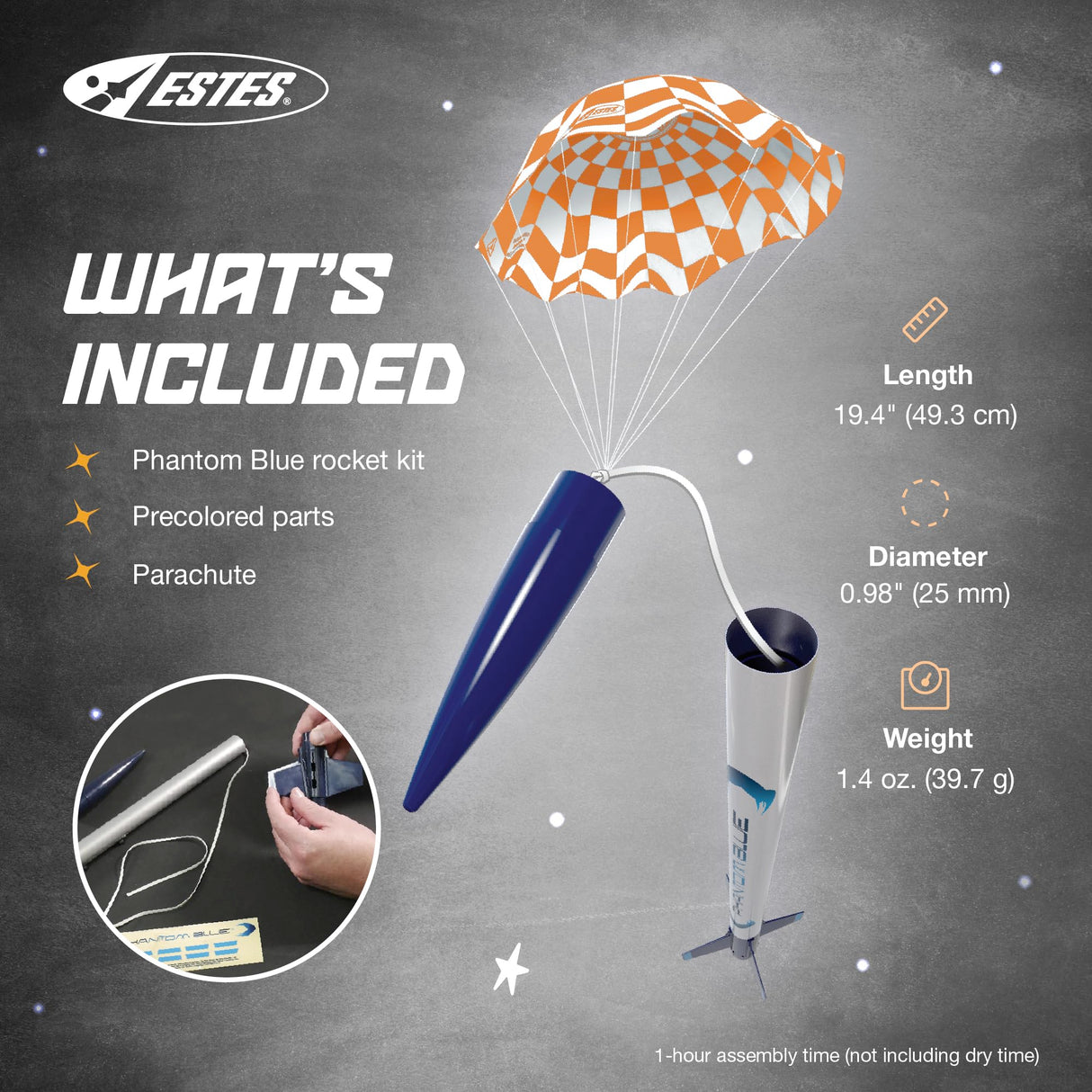 Estes 2483 Phantom Blue Rocket-Building Kit, Beginner Flying-Rocket-Model Kit for Ages 10+ Estes