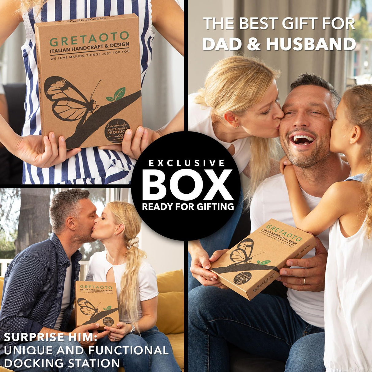 GRETAOTO Personalized Wood Docking Station for Cell Phone, Tablet, Wallet, Watch, Keys, Desk Nightstand Organizer, Valentines Day, Gifts for Men (Deep Brown) Greta Oto