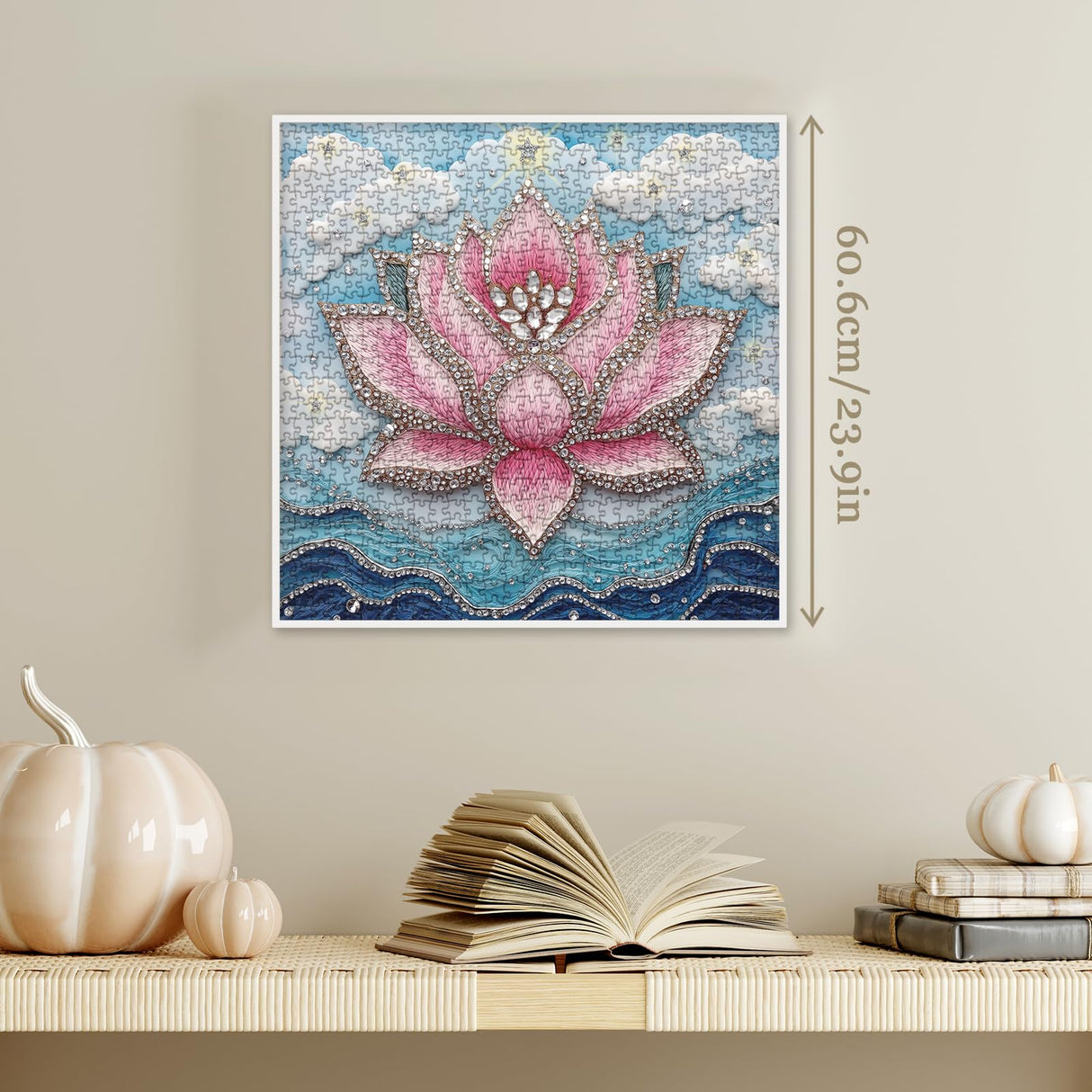 3D Crystal Diamond Lotus Jigsaw Puzzle 1000 Piece for Adult, Art Aesthetic Pretty Jewel Jigsaw Puzzles, Difficult Flower Plant Embroidery Puzzle Larkipuzz