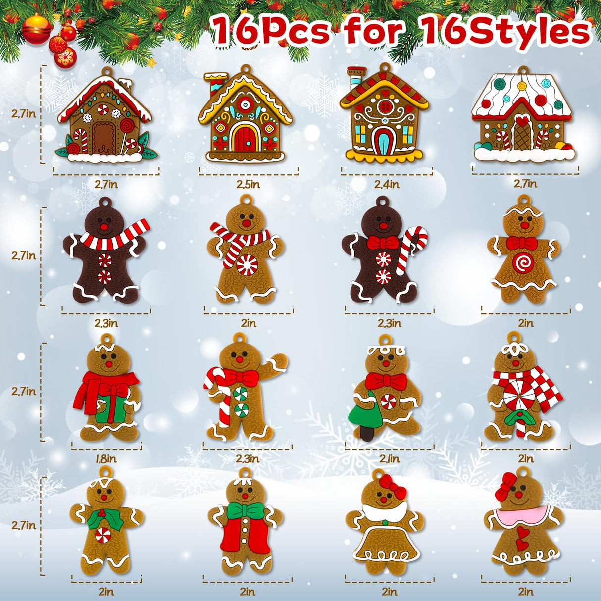 16Pcs Gingerbread Man Ornaments for Christmas Tree Gingerbread Christmas Decorations with Gingerbreads House Ornament for Christmas Tree Hanging Party Decor Miucat